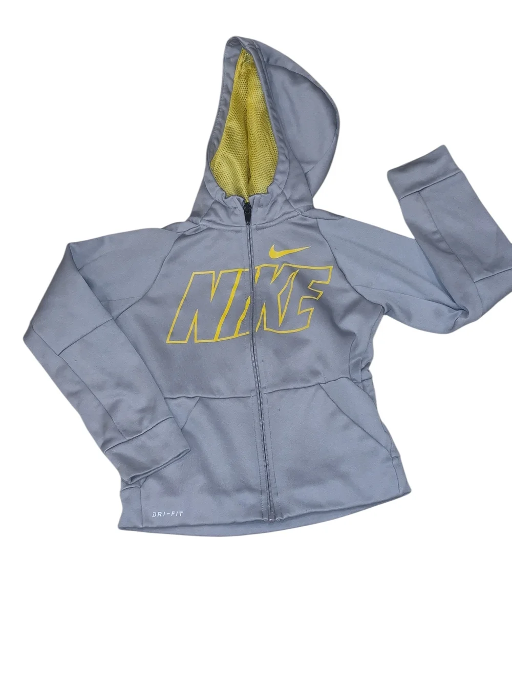 Nike Kids Light Gray Full-Zip Hoodie with Yellow Logo